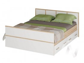 Двуспальная кровать 1,4м Сакура (дуб сонома/белый) в Полойке - polojka.mebel-nsk.ru | фото