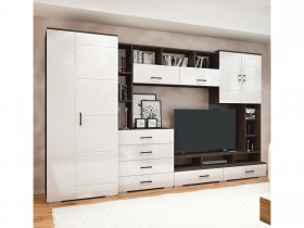 Стенка Коста МДФ (дуб венге/белый глянец) в Полойке - polojka.mebel-nsk.ru | фото